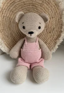 Large Bear In Pink Dungarees - crocheted soft toy
