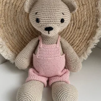 Grote Beer Met Roze Tuinbroek - gehaakte knuffel